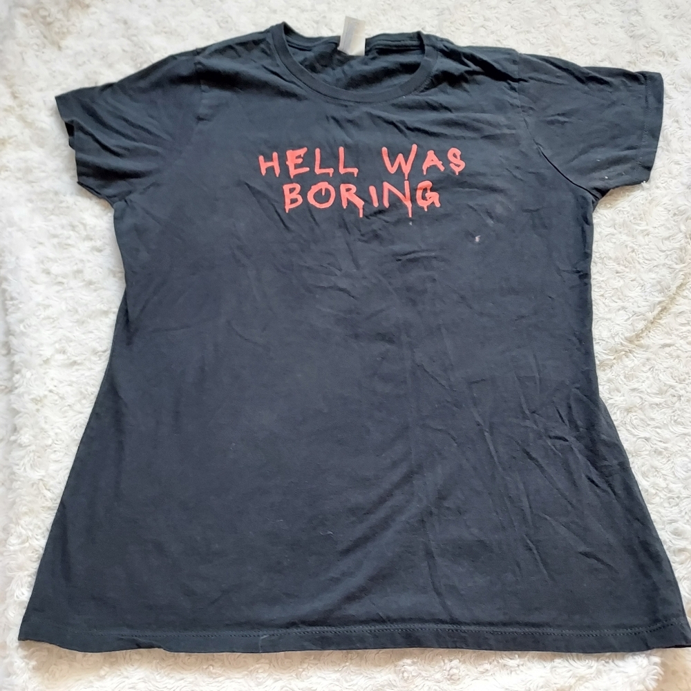 Port & Company "Hell Was Boring" Black T-shirt Medium Goth Grunge Halloween
